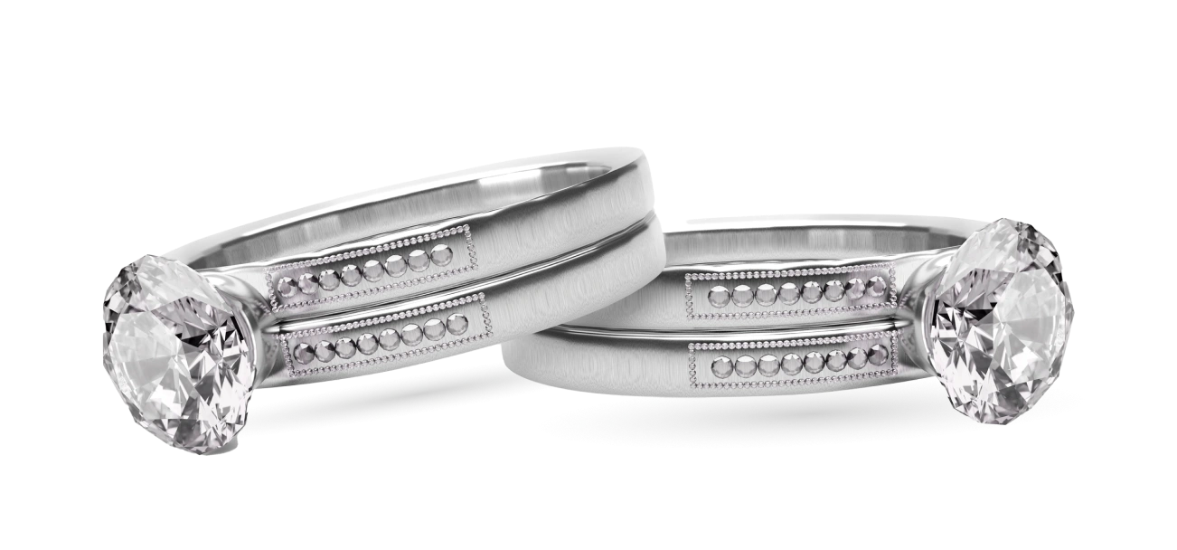 Two diamond-set bridal bands, photographed against white